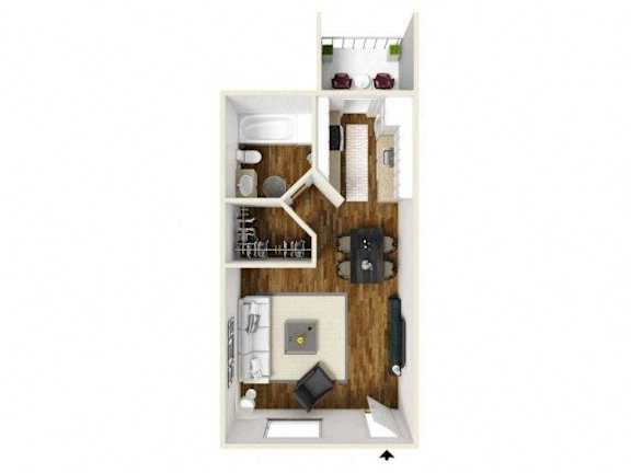 Piquin Studio Floorplan 405 sq.ft. at Eagle Point Apartments, New Mexico, 87111