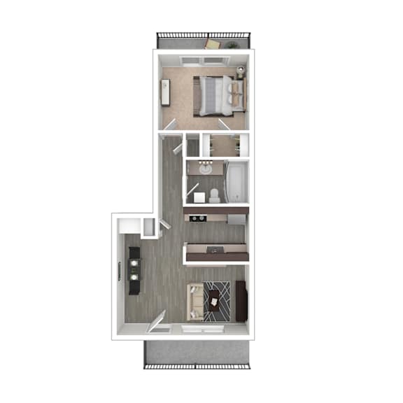 A floor plan of a house with a kitchen, living room, dining room, and bathroom.