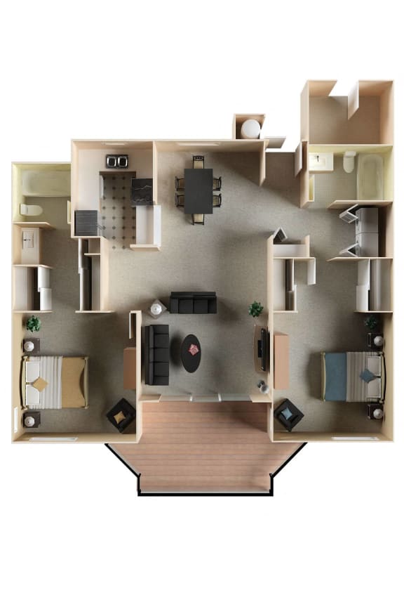 a 3d drawing of a floor plan of a house