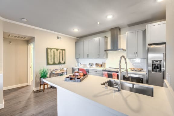 the preserve at ballantyne commons apartment kitchen with stainless steel appliances