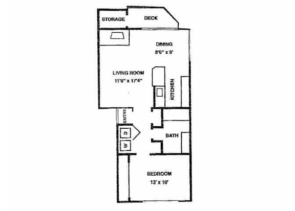 1 Bed 1 Bath Floor Plan at Sorrento Bluff, Beaverton