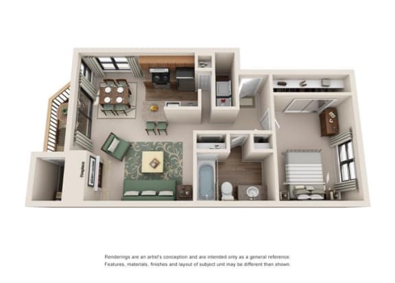 1 Bed 1 Bath Floor Plan at Sorrento Bluff, Beaverton, 97008