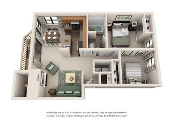 2 Bed 1 Bath Floor Plan at Sorrento Bluff, Oregon