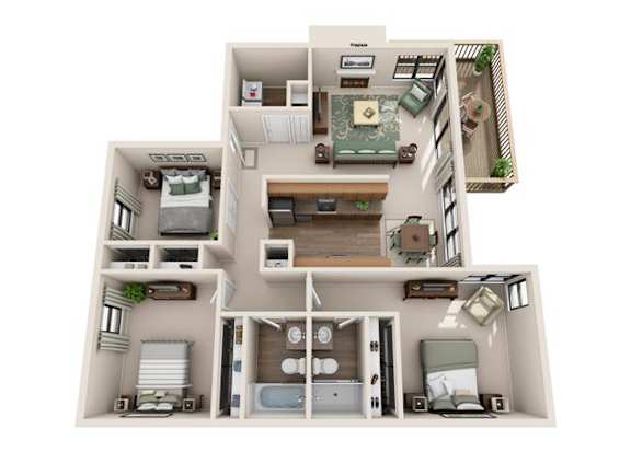 Floor Plan  3 Bed 2 Bath Floor Plan at Sorrento Bluff, Beaverton, OR 97008