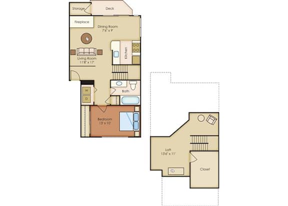 1 Bed 1 Bath Floor Plan at Sorrento Bluff, Oregon