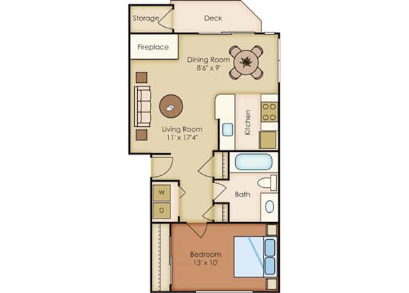1 Bed 1 Bath Floor Plan at Sorrento Bluff, Beaverton, OR
