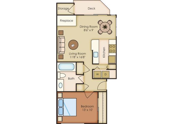 1 Bed 1 Bath Floor Plan at Sorrento Bluff, Oregon, 97008