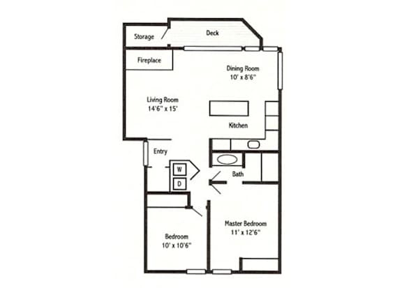 2 Bed 1 Bath Floor Plan at Sorrento Bluff, Beaverton, 97008