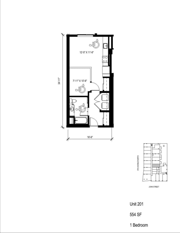 the floor plan of unit 2021 is an open floor plan with a bedroom and bathroom