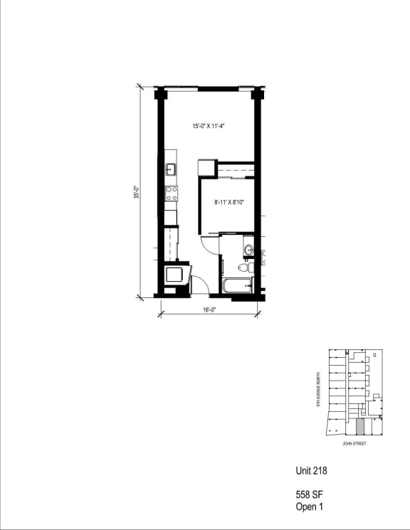 a floor plan of a 1 bedroom floor plan
