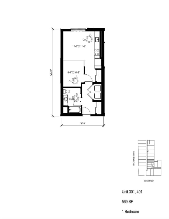 a floor plan of a 1 bedroom floor plan