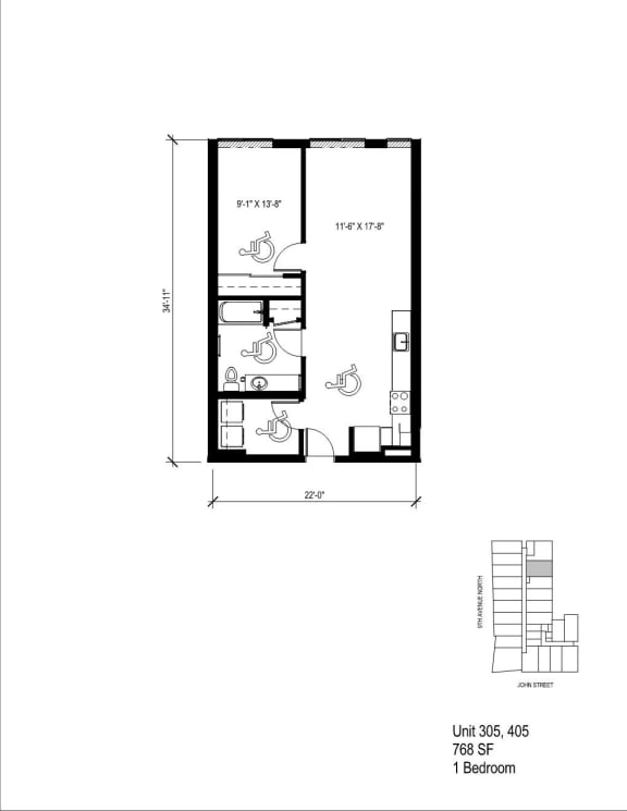 Floor Plan  a floor plan of a 1 bedroom floor plan