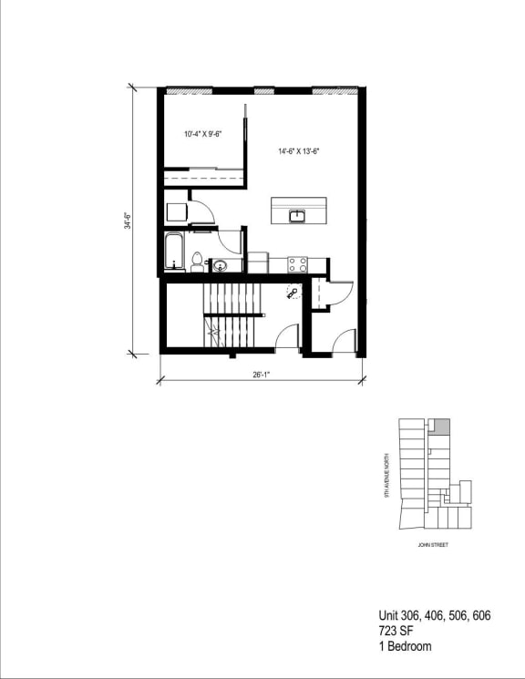 a floor plan of a 1 bedroom floor plan