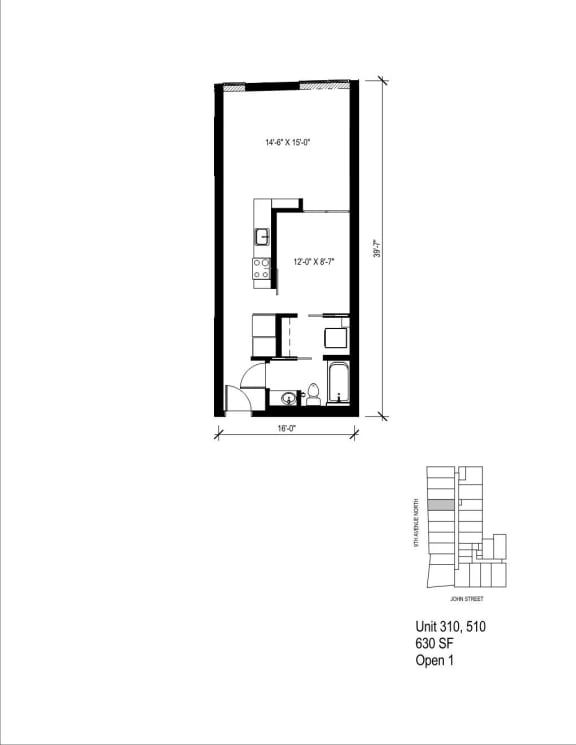 a floor plan of a 1 bedroom floor plan