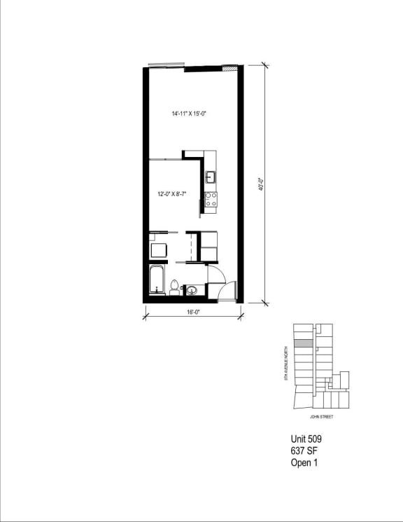 Floor Plan  a floor plan of a 1 bedroom floor plan