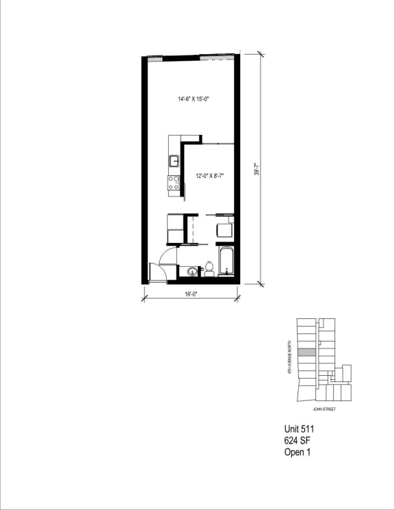 a floor plan of a 1 bedroom floor plan