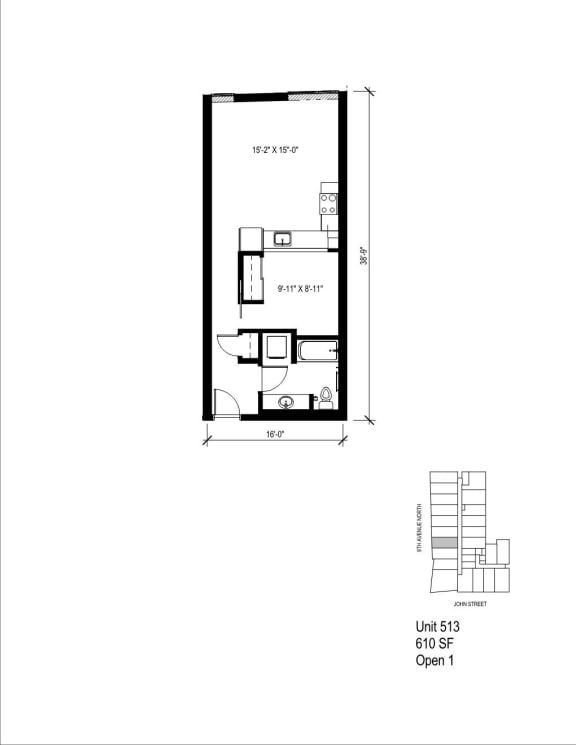a floor plan of a 1 bedroom floor plan