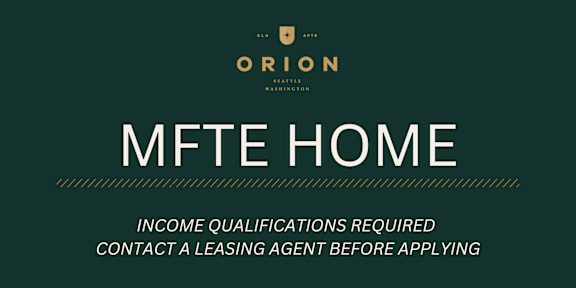 Floor Plan  A sign that says MFTE Home with instructions to contact a leasing agent before applying.