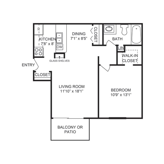 1 Bed 1 bath Floor Plan at Orion 59