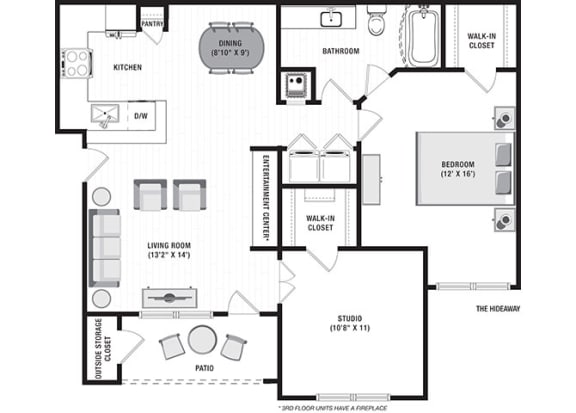 The Hideaway Floor Plan The Hideaway Floor Plan at Blu on the Boulevard, Baton Rouge, 70810
