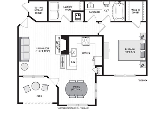 The Nook Floor Plan The Nook Floor Plan at Blu on the Boulevard, Baton Rouge, LA