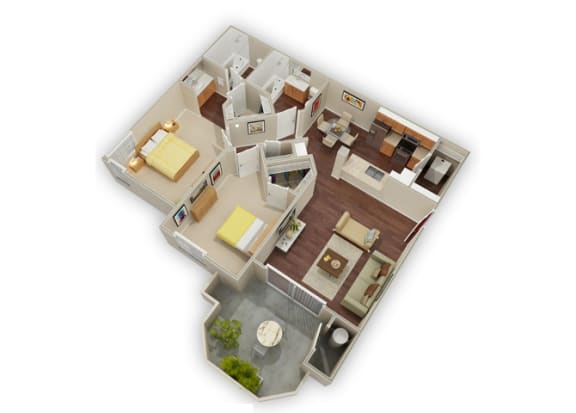 2 bed 2 bath D Terrazo floor plan &#xA0;at Stone Canyon Apartments, California,92507