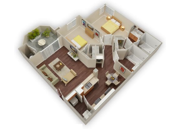 2 bed 2 bath B Terrazo floor plan &#xA0;at Stone Canyon Apartments, Riverside, California