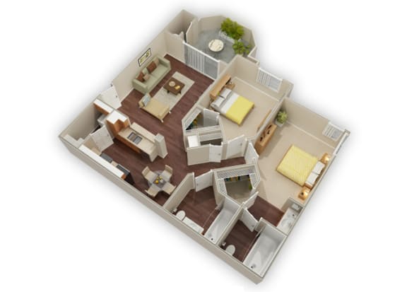 2 bed 2 bath Terrazo floor plan &#xA0;at Stone Canyon Apartments, California