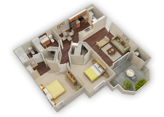 2 bed 2 bath H Terrazo floor plan &#xA0;at Stone Canyon Apartments, Riverside, 92507