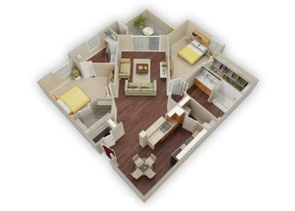 2 bed 2 bath C Travertine floor plan  at Stone Canyon Apartments, California
