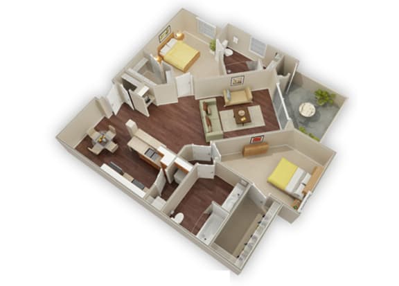 2 bed 2 bath A Travertine floor plan  at Stone Canyon Apartments, Riverside, 92507