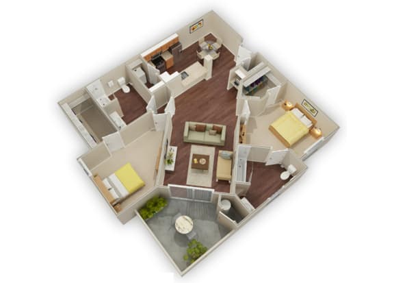 2 bed 2 bath I Travertine floor plan  at Stone Canyon Apartments, Riverside, California