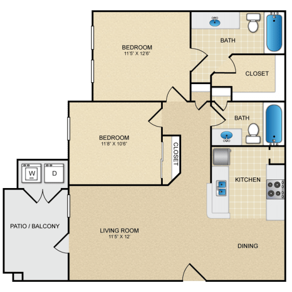B2 floor plan 960 sf