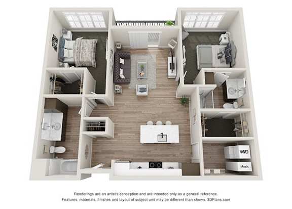 2 bedroom 2 bathroom B1 Floor Plan B2 Floor Plan (Mirror)at Velo Village Apartments, Franklin, Wisconsin