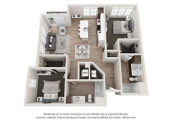 2 bedroom 2 bathroom B4 Floor Plan at Velo Village Apartments, Franklin, WI