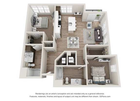 2 bedroom 2 bathroom B4 Floor Plan (Mirror) at Velo Village Apartments, Franklin, WI, 53132