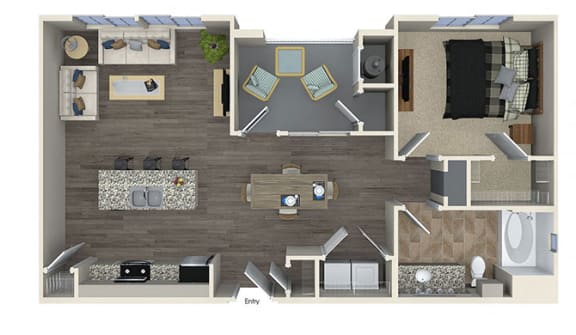 846 sq.ft. A3 Floor plan, at SETA, 7346 Parkway Dr, CA
