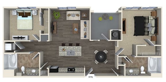 1096 sq.ft. B2 Floor plan, at SETA, La Mesa, CA