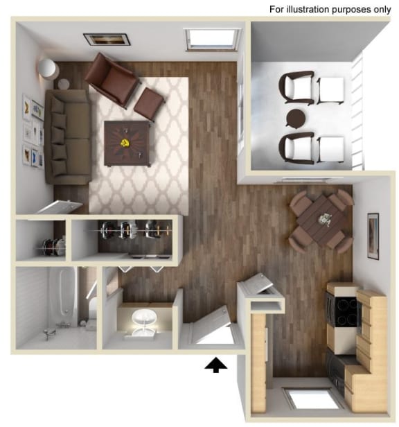 Studio 1 bath floor plan &#xA0;at Navajo Bluffs, San Diego, CA