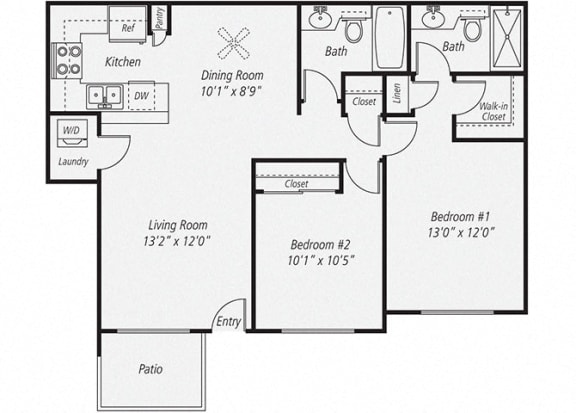 925 sq.ft. Two Bedroom/Two Bath Renovated Floor plan, at Park Pointe, El Cajon, 92019