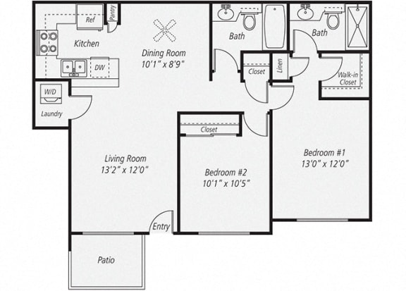 Floor Plan  925 sq.ft. Two Bedroom/Two Bath Floor plan, at Park Pointe, El Cajon, California