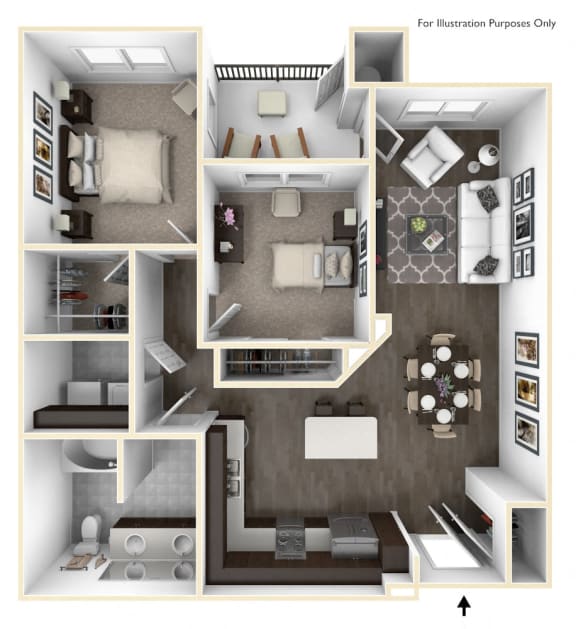 Floor Plan  Two Bedroom One Bath Floorplan  at Altura, San Diego
