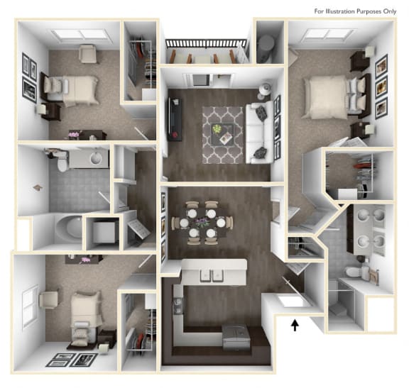 Floor Plan  Three Bedroom Two Bath Floorplan  at Altura, San Diego