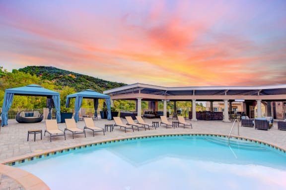 sunset top pool at Altura, San Diego, CA