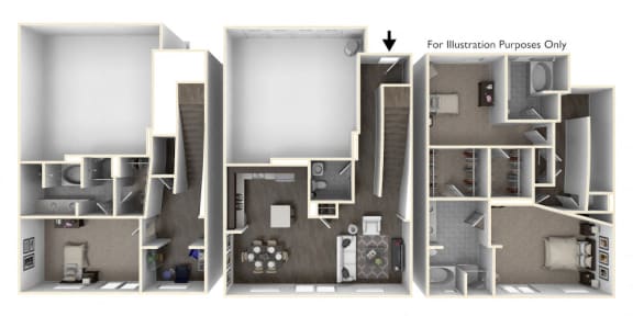 Floor Plan  Three Bedroom Three and a Half Bath Floorplan  at Altura, San Diego, 92130