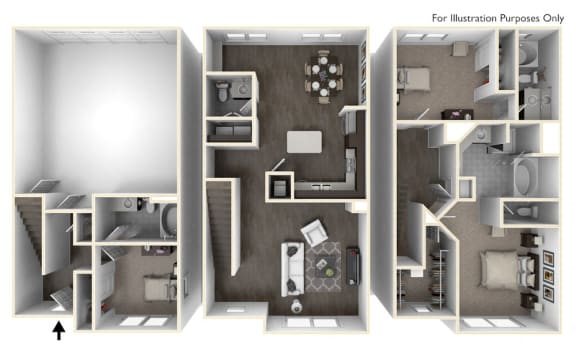 Floor Plan  Three Bedroom Three and a Half Bath Floorplan  at Altura, California, 92130