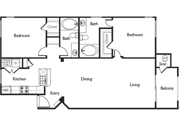 1111 sq.ft. C Floor Plan, at Missions at Sunbow Apartments, Chula Vista, CA