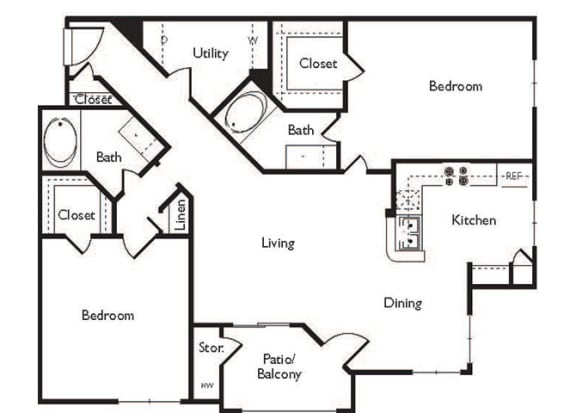 1122 sq.ft. D Floor Plan, at Missions at Sunbow Apartments, California, 91911