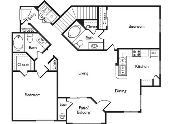1162 sq.ft. E Floor Plan, at Missions at Sunbow Apartments, Chula Vista, California