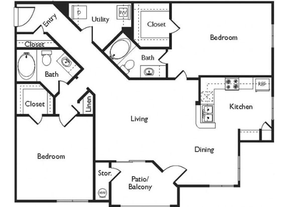 1172 sq.ft. F Floor Plan, at Missions at Sunbow Apartments, 5540 Ocean Gate Lane